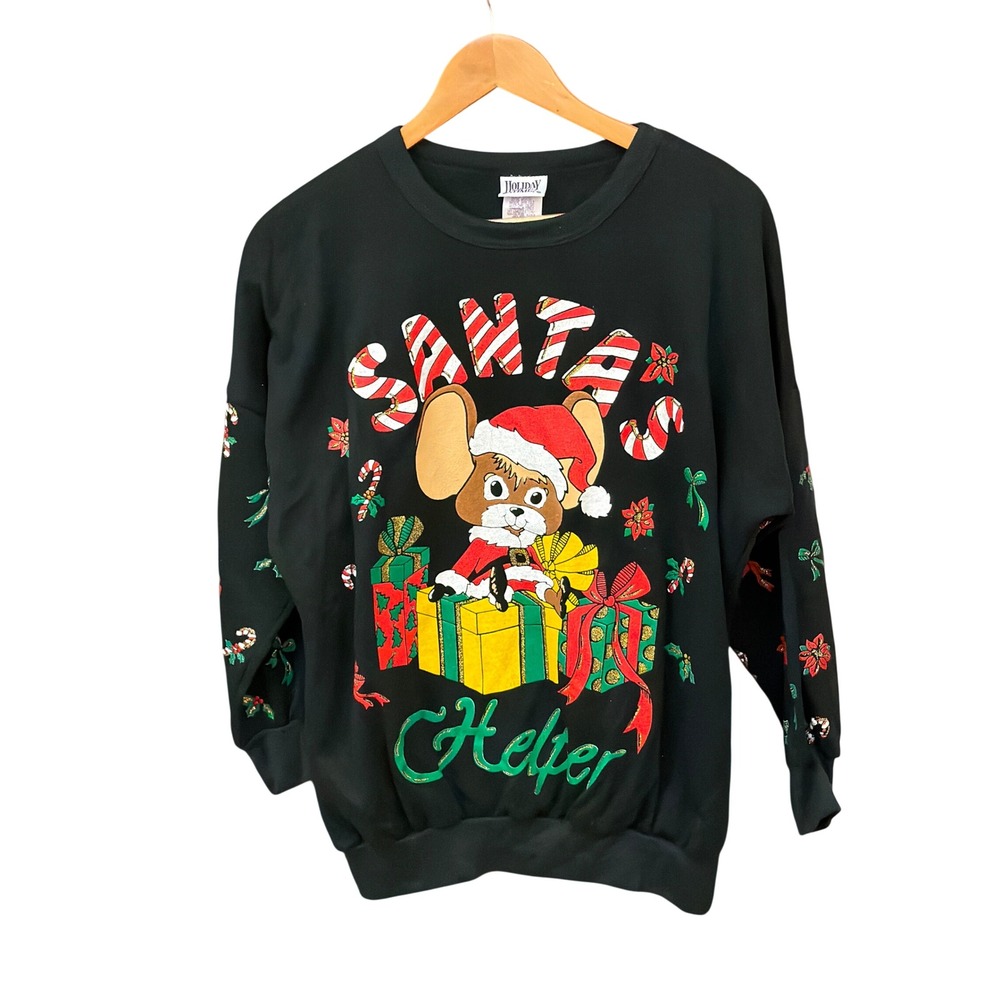 90s Holiday Time Sweatshirt Santa's Helper Kitschy Retro Festive Puff Paint